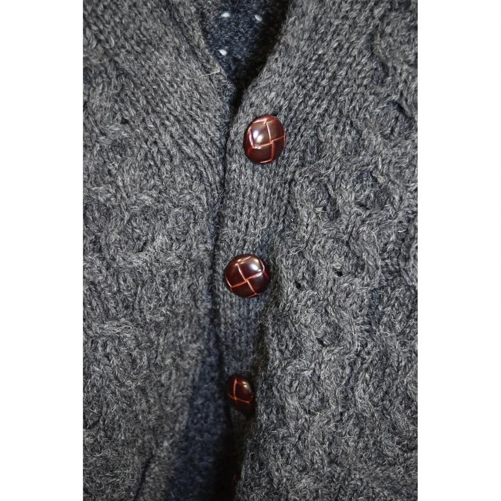 Carraig Donn 100% New Wool Cardigan Fisherman's Cable Knit Gray MENS M Oversized